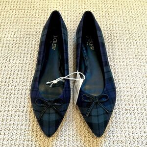 NWT J. Crew Black Watch Plaid Pointed-Toe Flats- Size 7
